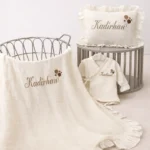 Müslin Set – Yastık, Battaniye ve Tulum (Balon Detaylı)