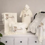 Müslin Set- Yastık, Battaniye, Puset Örtüsü ve Tulum (Zürafa Detaylı)