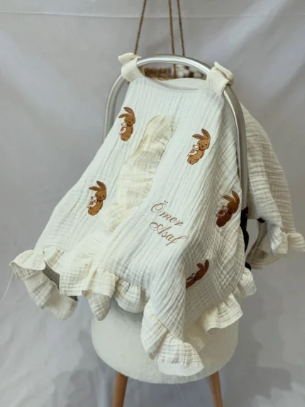 Müslin Puset Örtüsü (Tavşan Detaylı)