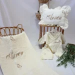 Müslin Set – Yastık, Battaniye ve Tulum (Kelebek Detaylı)