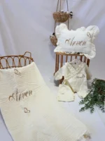 Müslin Set – Yastık, Battaniye ve Tulum (Kelebek Detaylı)