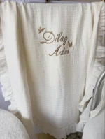 Müslin 2’li Set – Puset Örtüsü ve Battaniye (Kuş Detaylı) - Görsel 2