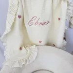 Yenidoğan Müslin Battaniye (Kalp Detaylı)