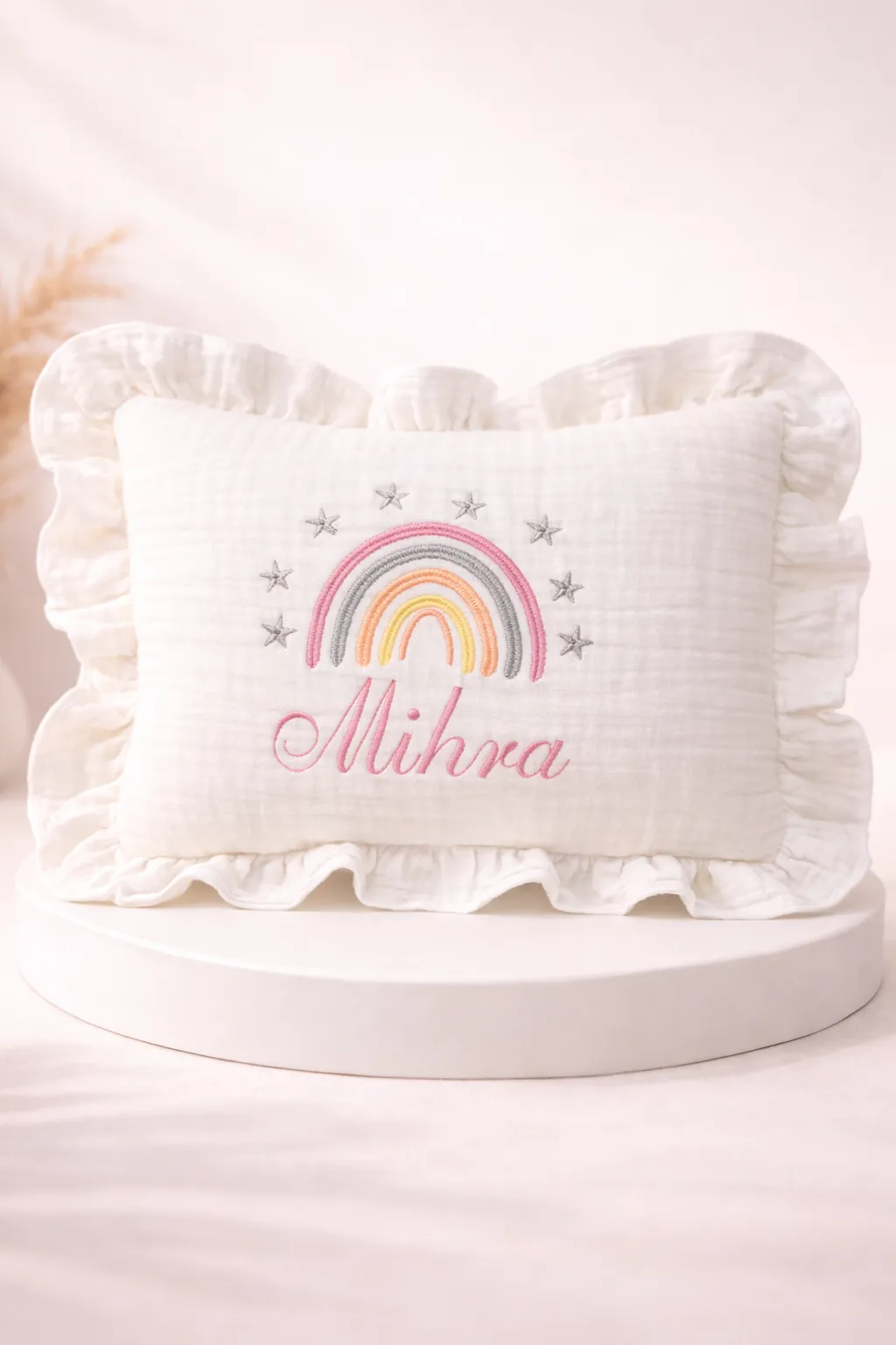 Yenidoğan Müslin Yastık (Gökkuşağı Detaylı)