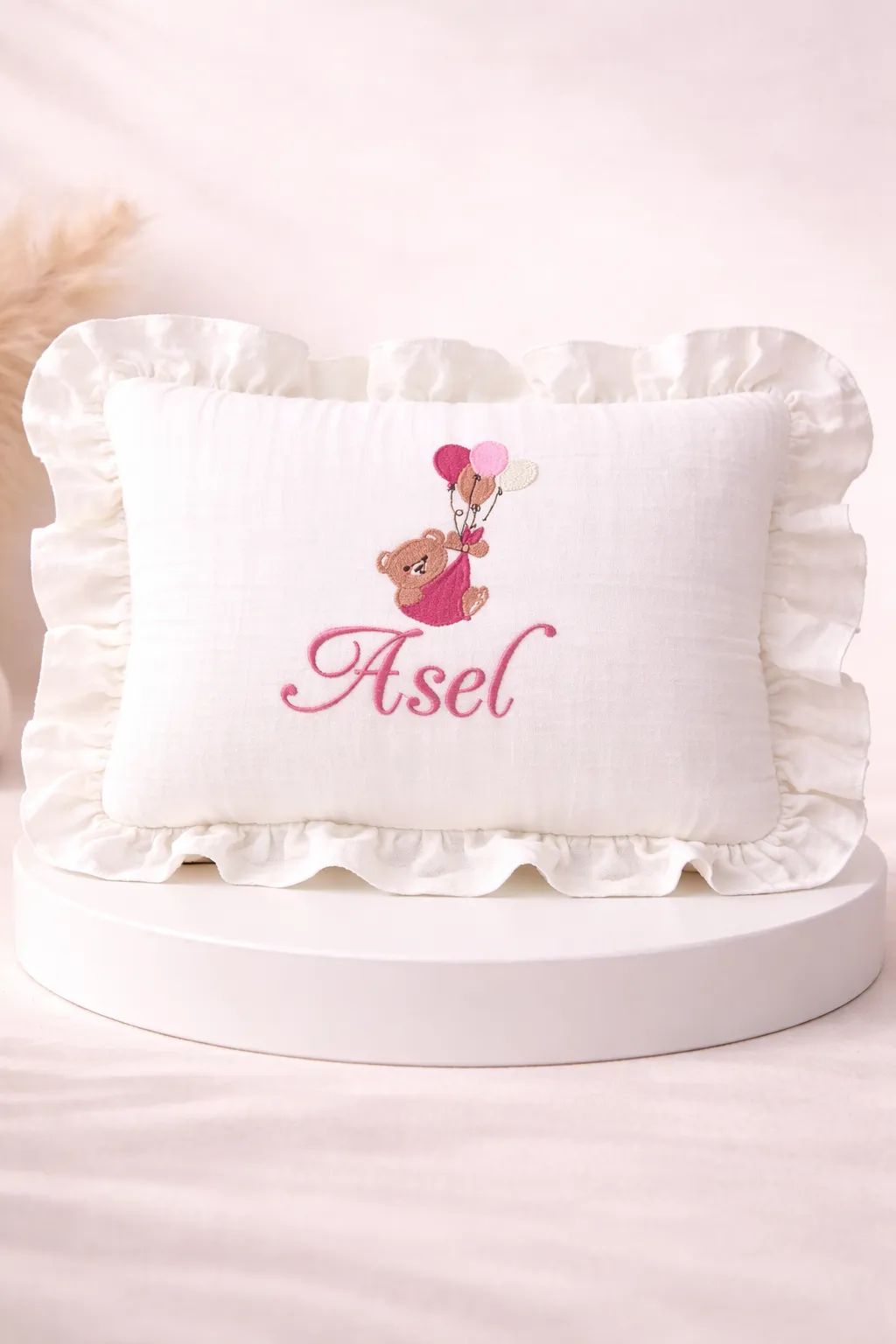 Yenidoğan Müslin Yastık (Ayıcık Detaylı)