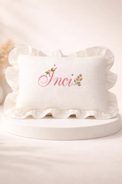 Yenidoğan Müslin Yastık (Çiçek Detaylı)