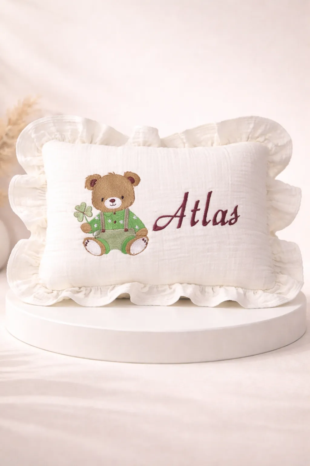 Yenidoğan Müslin Yastık (Ayıcık Yonca Detaylı)
