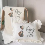 Müslin Set – Yastık, Battaniye, Puset Örtüsü ve Tulum(Ayıcık ve Balon Detaylı) - Görsel 3
