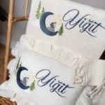 Müslin Set - Yastık, Battaniye ve Tulum(Kurt ve Ay Detaylı) - Görsel 2