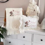 Müslin Set - Yastık, Battaniye, Puset Örtüsü ve Tulum(Tavşan ve Kelebek Detaylı) - Görsel 3