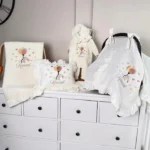 Müslin Set - Yastık, Battaniye, Puset Örtüsü ve Tulum(Tavşan ve Balon Detaylı)