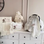 Müslin Set - Yastık, Battaniye, Puset Örtüsü ve Tulum(Tavşan ve Kelebek Detaylı)